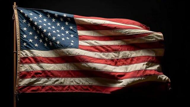 American flag waves gently against a dark backdrop, embodying freedom and national pride