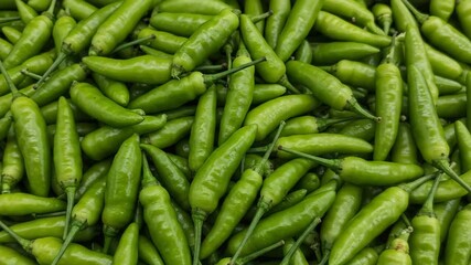 Fresh Green Chilies Organic Market Spice Footage - Powered by Adobe