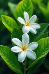 Delicate jasmine blossoms atop vibrant green tea leaves , aroma, japanese