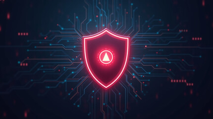 glowing shield resisting digital attack, red warning symbols bouncing off, cyber threat protection visualization