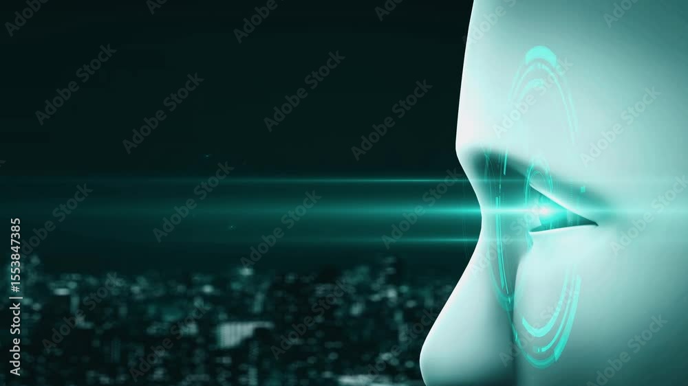 Poster futuristic robot artificial intelligence huminoid ai for industrial factory technology development a