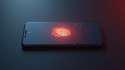 holographic fingerprint scanner in action, scanning light beam over fingertip, personal data security, glowing digital effect