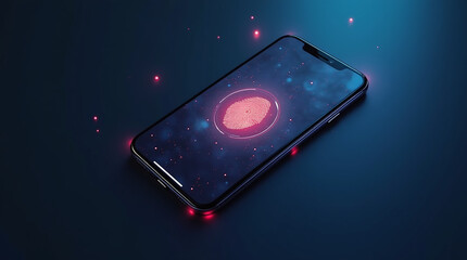 holographic fingerprint scanner in action, scanning light beam over fingertip, personal data security, glowing digital effect