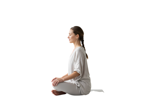 Mindfulness Meditation Woman in Peaceful Yoga Pose Serene Spiritual Practice on transparent background