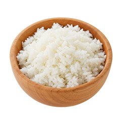 cooked rice in wooden bowl isolated on white background 