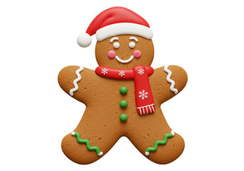 Isolated Gingerbread Man with Santa Hat and Scarf