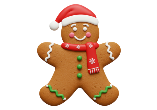 Isolated Gingerbread Man with Santa Hat and Scarf - Powered by Adobe