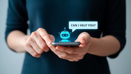Interactive AI chatbot on mobile phone providing customer service assistance digitally