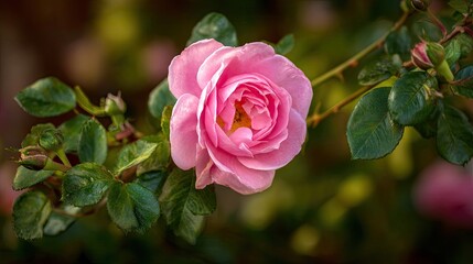 A vibrant pink rose in full bloom.