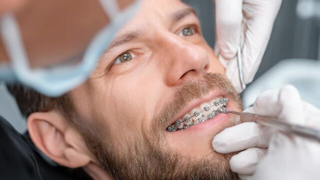 Experience the transformation during a dental appointment with orthodontic braces in a modern clinic setting
