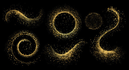 Obraz na płótnie Canvas Vector Abstract Shiny Gold Glitter Swirl design element. For New Year, Merry Christmas, Birthday and Wedding greeting card and invitation. Luxury Background design