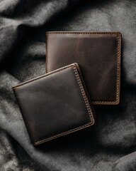 high-quality leather wallet closed and open, clean flat lay