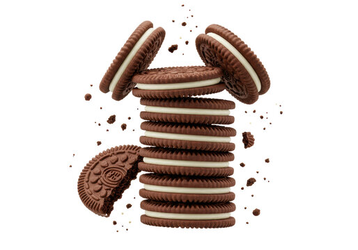 Isolated Stack of Chocolate Sandwich Cookies with Cream Filling