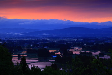 岩手県花巻市　朝の田園風景