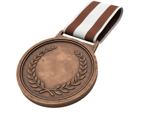 Isolated Bronze Medal with Laurel Wreath and Striped Ribbon