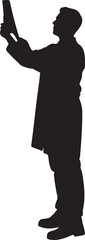 Silhouette reveals a doctor examining an X-ray with focus and medical expertise, showcasing diagnostics and patient care in hospital.
