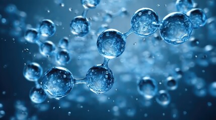 Models of hydrogen molecules floating against blue background - H2 scientific element