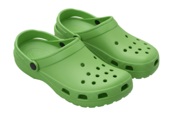Isolated Pair of Green Clogs with Holes and Textured Soles