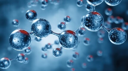 Models of hydrogen molecules floating against blue background - H2 scientific element