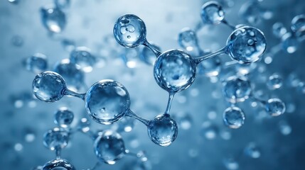 Models of hydrogen molecules floating against blue background - H2 scientific element