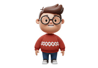 Isolated Cartoon Boy with Glasses and Red Sweater