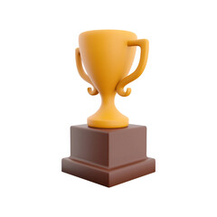 A golden trophy on a brown pedestal, symbolizing achievement and success in competitions or sports.