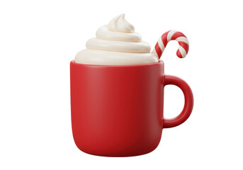 Isolated Hot Chocolate with Whipped Cream and Candy Cane