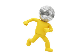 Isolated Running Yellow Figure with Disco Ball Head