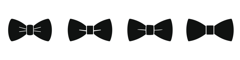 Four black bow tie silhouettes, isolated on a white background.