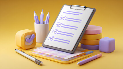 3d White paper task management todo check list, efficient work on project plan, fast summary, assignment and exam.  Stock Illustration