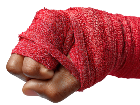 Secured red hand wrap ready for intense training sessions isolated