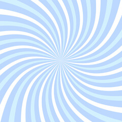 Swirling radial ice cream background. Vector illustration for swirl design. Summer vortex spiral twirl. Blue colors. Helix rotation rays. Converging psychedelic scalable stripes. Fun sun light beams