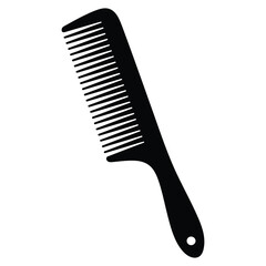 A clean, minimalist silhouette of a hair comb against a pure white background.