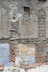 Partially Demolished Building with Exposed Brick and Plaster in Istanbul