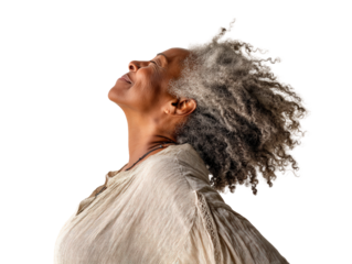 Calm Black yogi raising arms heart opening pose isolated