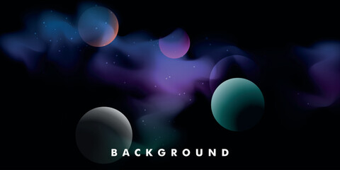 a fantastic representation of space with several abstractly depicted planets, a nebula, and a starry background.