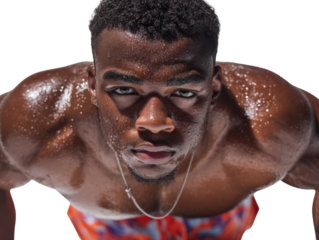 Plank hold Black athlete powering core strength isolated