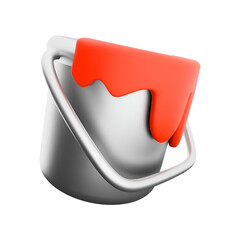 A metallic paint bucket with red paint dripping over the edge, symbolizing creativity and home improvement.
