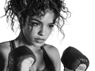 Intent Latina fighter slow walk maintaining focus isolated