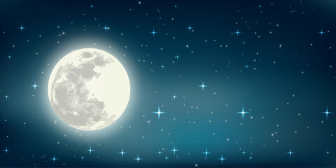 night sky with a full moon and stars.