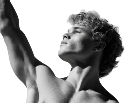 Prone swimming pose white man alternating arms strengthening lumbar isolated