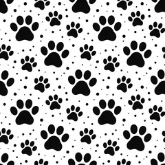 Fototapeta premium Cute Black and White Paw Prints Pattern on a White Background