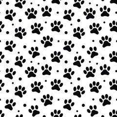 Fototapeta premium Cute Black and White Paw Prints Pattern on a White Background