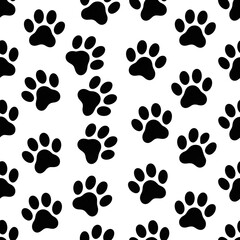 Fototapeta premium Cute Black and White Paw Prints Pattern on a White Background