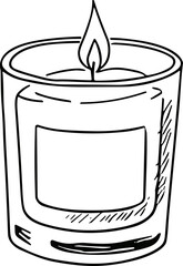 Candle in jar, warm mood, hand-drawn doodle, black and white