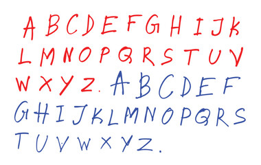 Obraz premium Hand-Drawn Alphabet Letters EPS, PNG - Red and Blue Sketch Font, Doodle Typography, or Artistic ABC Set