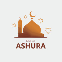 Day of Ashura Islamic Mosque Vector Illustration. Flat vector design featuring mosque silhouette with crescent moon and stars to celebrate the Islamic Day of Ashura.