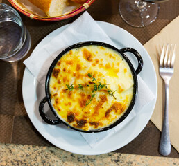 Cauliflower with potatoes baked gratin closeup