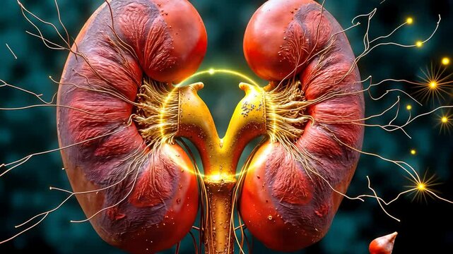 Kidney cancer, tumor growth, renal failure. Organ health. Cancer cells invade kidney tissue. Tumor biomarkers help early detection. Renal carcinomas affect patient survival.