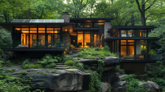 Modern home nestled amidst nature